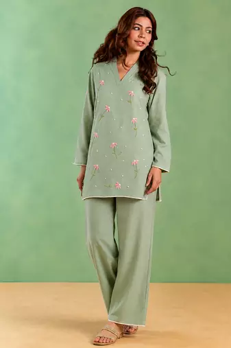 Mint green handloom cotton linen co ord set