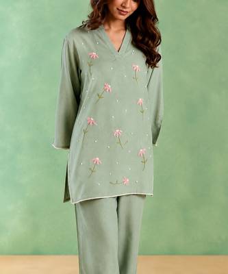 Mint green handloom cotton linen co ord set 3
