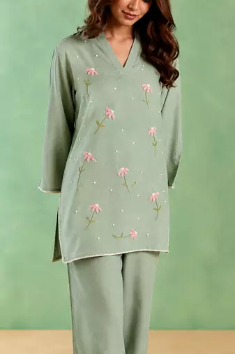 Mint green handloom cotton linen co ord set