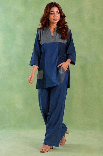 Blue handloom cotton linen co ord set