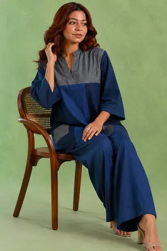 Blue handloom cotton linen co ord set