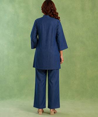 Blue handloom cotton linen co ord set 3