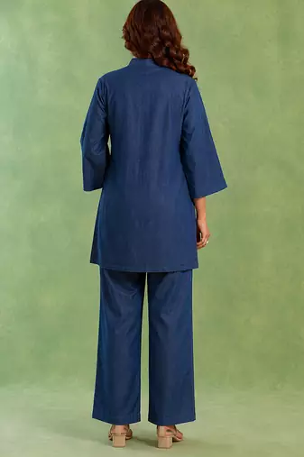 Blue handloom cotton linen co ord set
