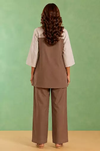 Khaaki brown handloom cotton linen co ord set