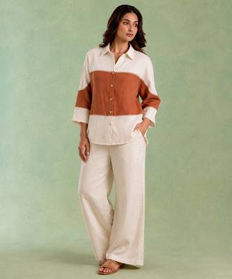Ivory brown handloom cotton linen co ord set 1