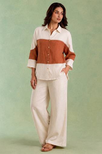 Ivory brown handloom cotton linen co ord set