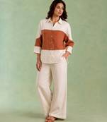 Ivory brown handloom cotton linen co ord set