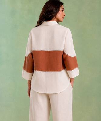 Ivory brown handloom cotton linen co ord set 2
