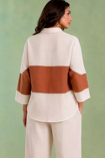 Ivory brown handloom cotton linen co ord set