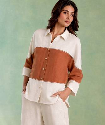 Ivory brown handloom cotton linen co ord set 3