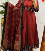 Rust jaipuri cotton kurti pant dupatta set