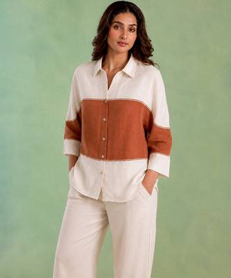 Ivory brown handloom cotton linen co ord set 4