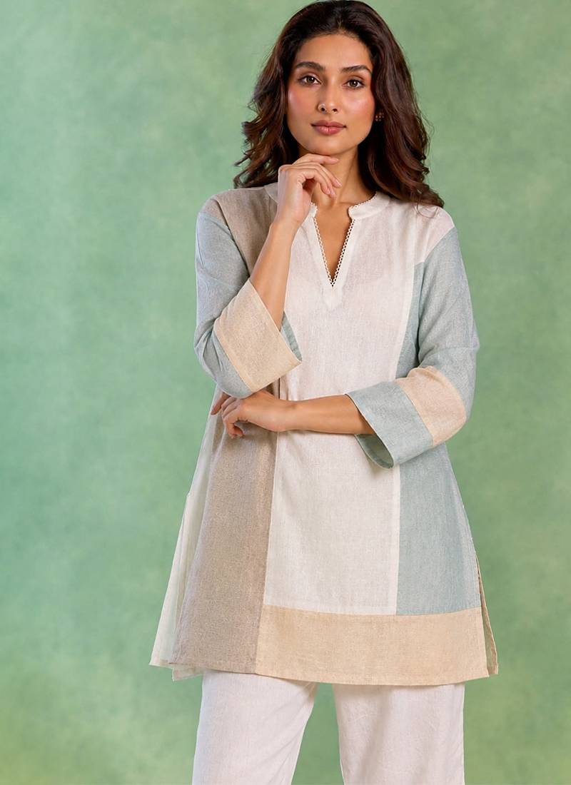 White handloom cotton linen top