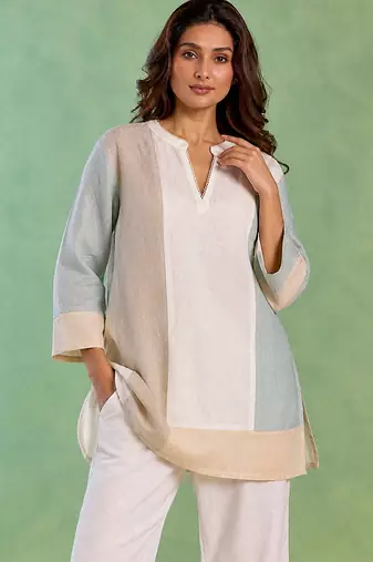 White handloom cotton linen top