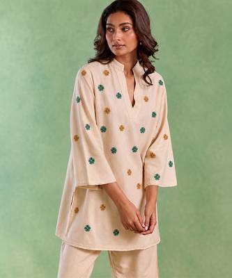 Ivory handloom cotton linen top 1