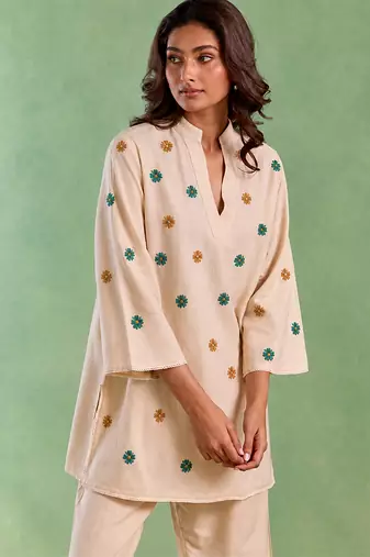 Ivory handloom cotton linen top