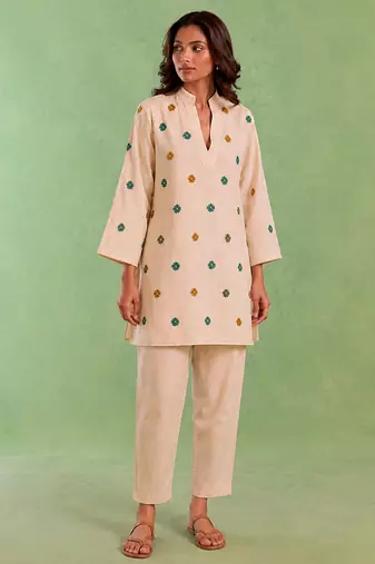 Ivory handloom cotton linen top