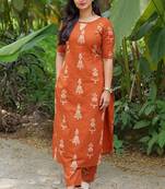 Orange cotton blend kurti pent set