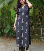 Black cotton blend kurti pant set