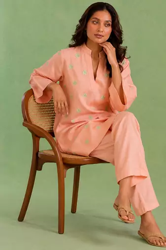Peach handloom cotton linen top