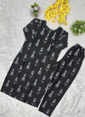 Black cotton blend kurti pant set 2