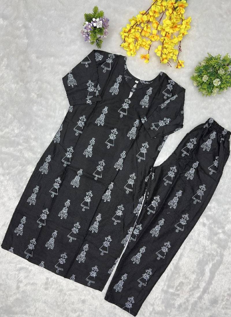 Black cotton blend kurti pant set