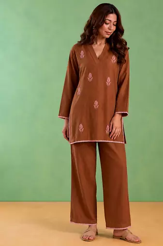 Brown handloom cotton linen top