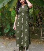 Green cotton blend kurti pant set