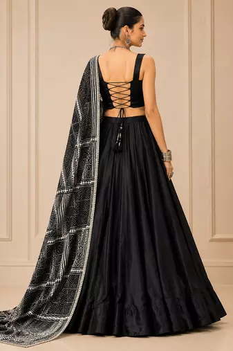 Black Festive Moonga Silk Blend Lehenga Choli