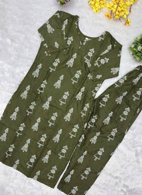 Green cotton blend kurti pant set 2