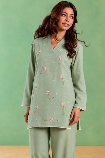 Mint green handloom cotton linen top