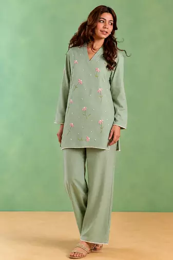 Mint green handloom cotton linen top