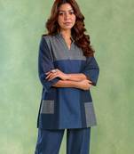Blue handloom cotton linen top