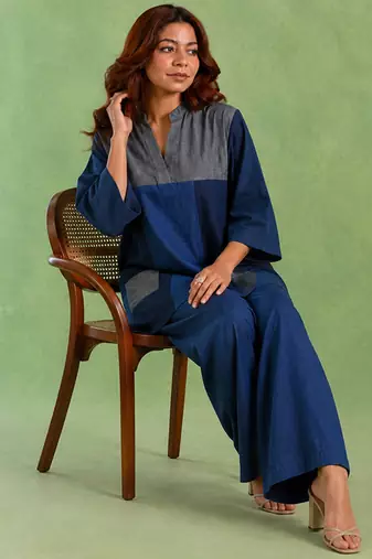Blue handloom cotton linen top