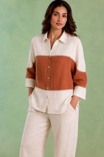 Ivory brown handloom cotton linen top