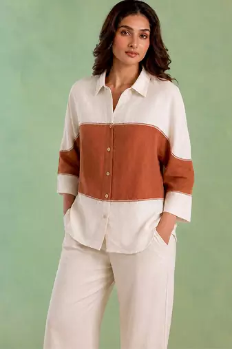 Ivory brown handloom cotton linen top
