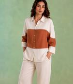 Ivory brown handloom cotton linen top