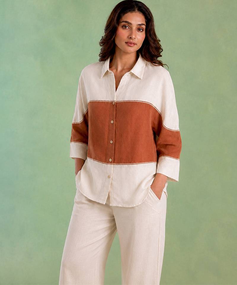 Ivory brown handloom cotton linen top