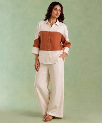 Ivory brown handloom cotton linen top 2