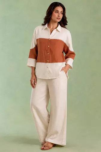 Ivory brown handloom cotton linen top