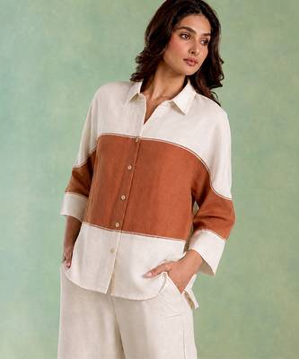 Ivory brown handloom cotton linen top 3