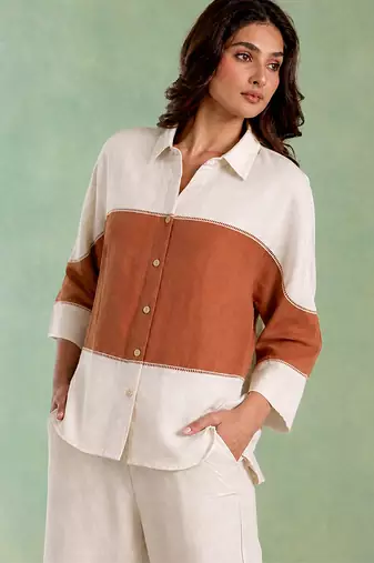 Ivory brown handloom cotton linen top