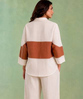 Ivory brown handloom cotton linen top 4