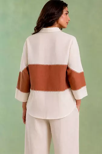 Ivory brown handloom cotton linen top