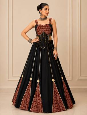 black ajrak print cotton navratri lehenga set 1