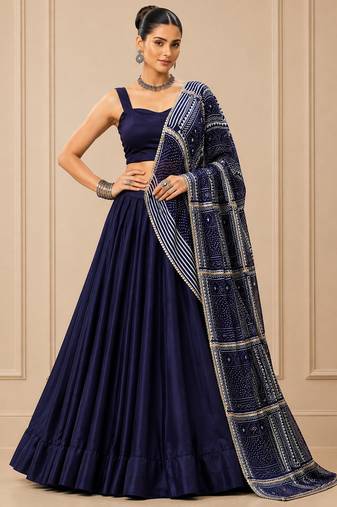Blue Moonga Silk Blend Lehenga Choli