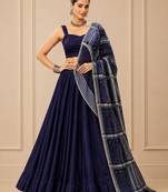 blue moonga silk blend navratri lehenga choli