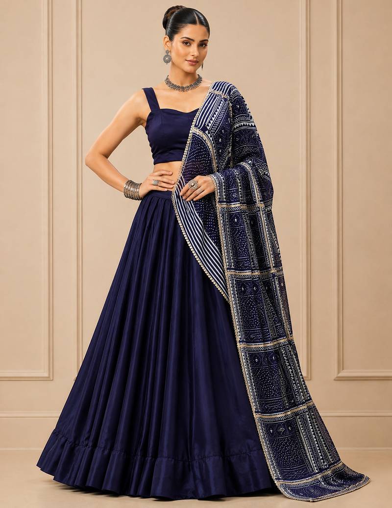 blue moonga silk blend navratri lehenga choli