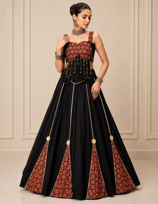 black ajrak print cotton navratri lehenga set 2