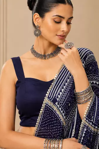 Blue Moonga Silk Blend Lehenga Choli